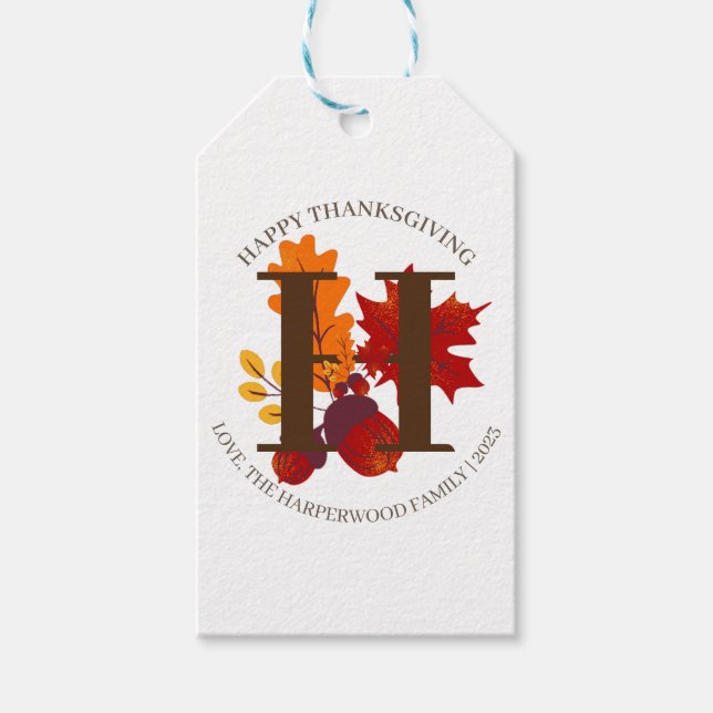 Enkelt Monogram Fall Harvest Happy thanksgiving Presentetikett (Framsidan)