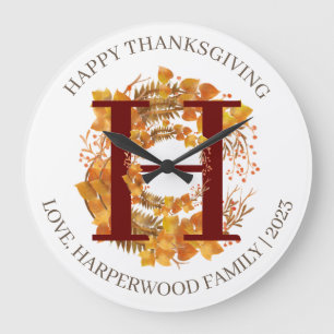 Enkelt Monogram Fall Harvest Happy thanksgiving Stor Klocka