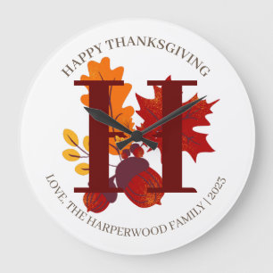 Enkelt Monogram Fall Harvest Happy thanksgiving Stor Klocka