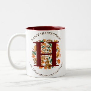 Enkelt Monogram Fall Harvest Happy thanksgiving Två-Tonad Mugg