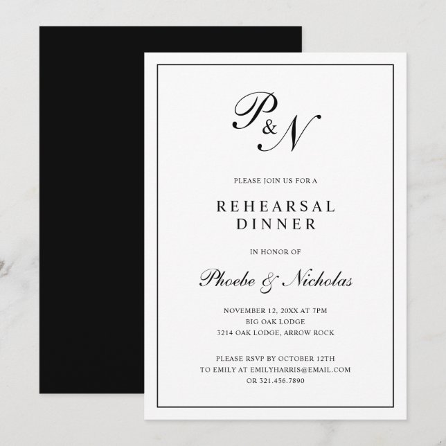 Enkelt monogram Formell Elegant - repetitionsmidda Inbjudningar (Fram/baksida)