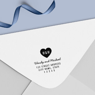 Enkelt Monogram Heart par Bröllop Adress Självfärgande Stämpel