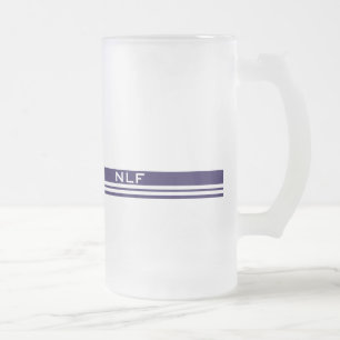 Enkelt Monogram i blått och vitt Frostat Ölglas