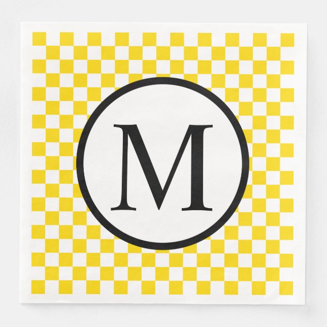 Enkelt monogram med Gult Checkerboard Pappersservett (Framsida)