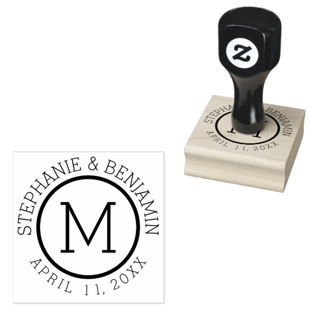 Enkelt Monogram med Namn och Bröllop Stämpel (Stämplad)