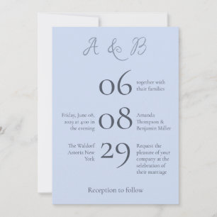 Enkelt monogram minimalistiskt blått Bröllop Inbjudningar