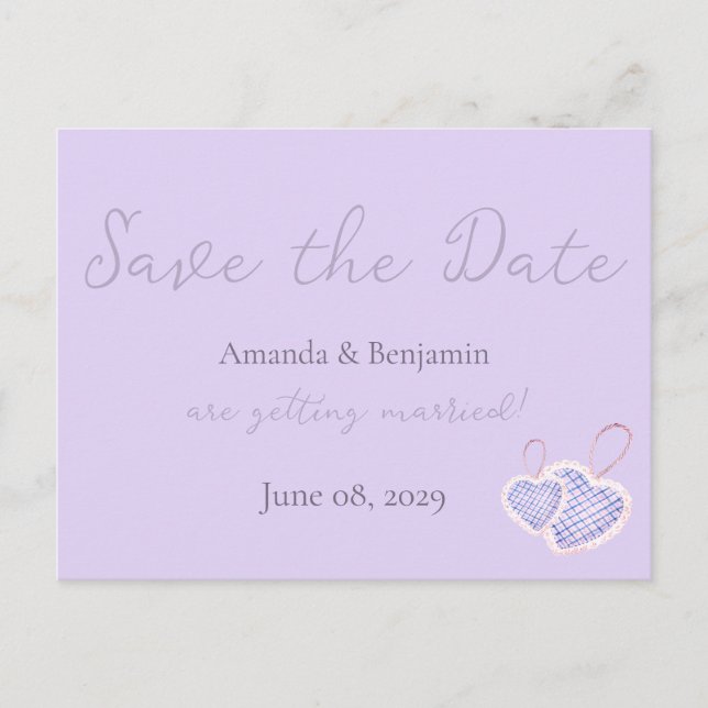 Enkelt Monogram minimalistiskt Lavender Bröllop Vykort (Framsida)