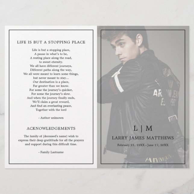 Enkelt monogram Modern Funeral Program (Framsida)