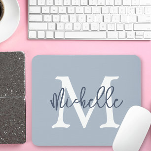Enkelt Monogram Namn Initial Script Dusty Blue Musmatta