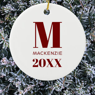 Enkelt Monogram Namn Year Red and White Julgransprydnad Keramik