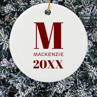 Enkelt Monogram Namn Year Red and White Julgransprydnad Keramik