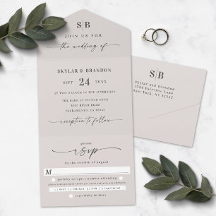 Enkelt Monogram och skript, ivorianskt off-White B
