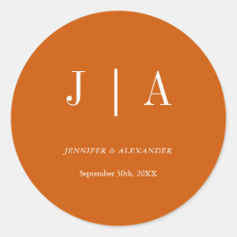 Enkelt monogram Orange för förbränning av Namn och Runt Klistermärke