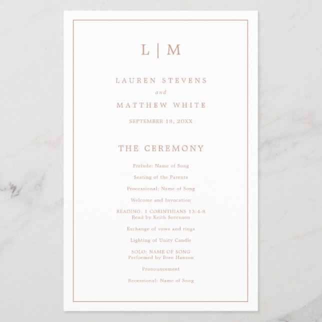 Enkelt Monogram Ro Guld-budgetens Bröllopsprogram (Framsidan)