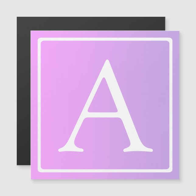 Enkelt Monogram | Rosa/Lila Ombre Magnetisk Inbjudningskort (Fram/baksida)