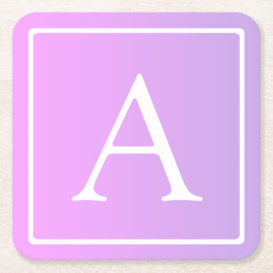 Enkelt Monogram Rosa/Lila Ombre Underlägg Papper Kvadrat