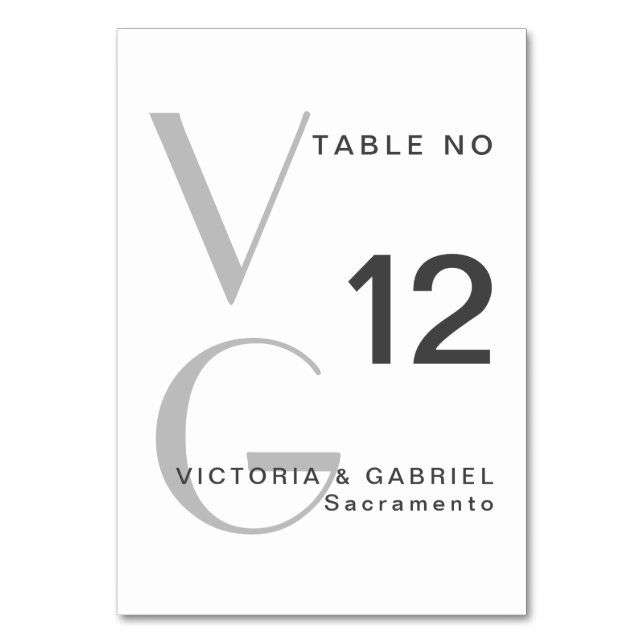 Enkelt monogram Svartvit Bröllop-Bordsnummer Bordsnummer (Framsidan)