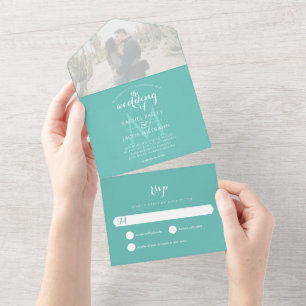 Enkelt Monogram Teal Photo Bröllop