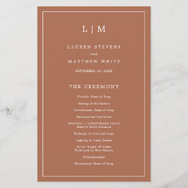 Enkelt Monogram Terracotta-budgetBröllopsprogram Flygblad