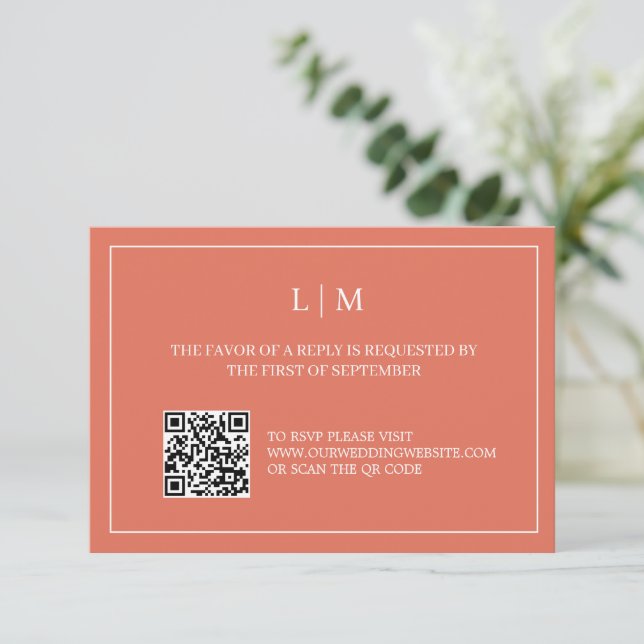 Enkelt Monogram Terracotta QR-Bröllop OSA-kort Tack Kort (Stående Fram)
