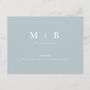 Enkelt monogram vinterblått Spara datum QR Vykort