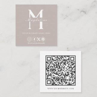 Enkelt monogramlogotyp QR-kod Varm Taupe Fyrkantigt Visitkort
