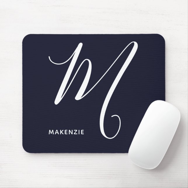 Enkelt monogrammat skript Brev M marin blå Musmatta (Med mus)