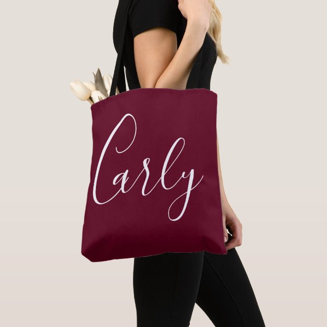 Enkelt Monogrammed Burgundy Tote Bag Tygkasse (Närbild)