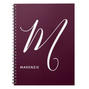 Enkelt Monogrammed Script Brev M Burgundy Anteckningsbok