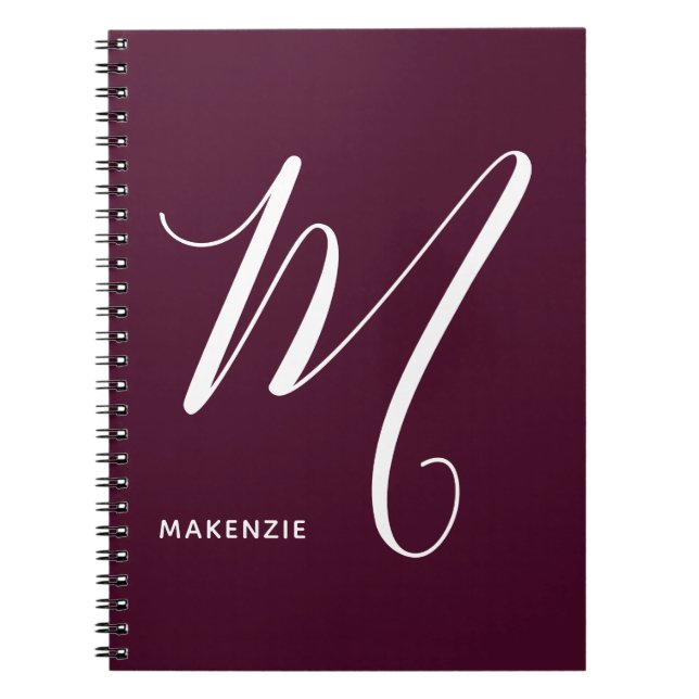 Enkelt Monogrammed Script Brev M Burgundy Anteckningsbok (Framsidan)