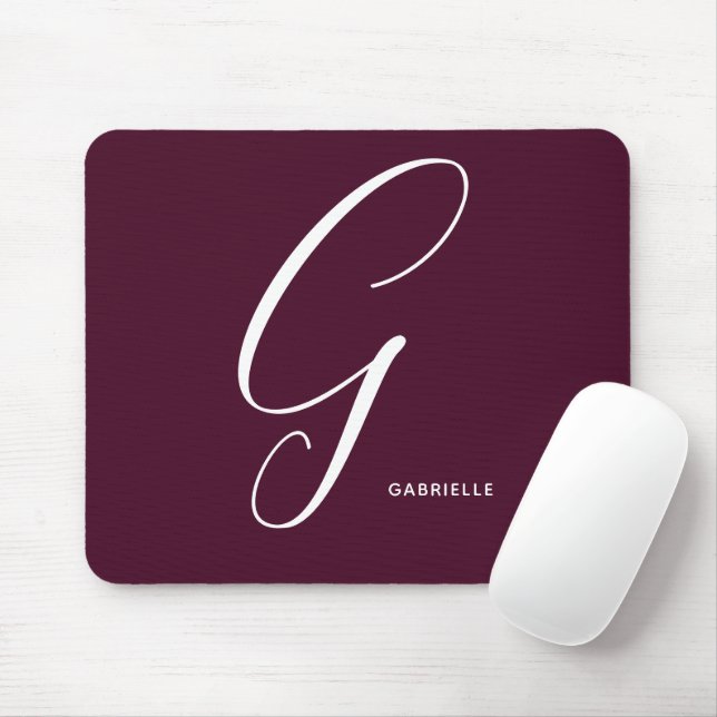 Enkelt monogrammed skript Brev G Burgundy Musmatta (Med mus)