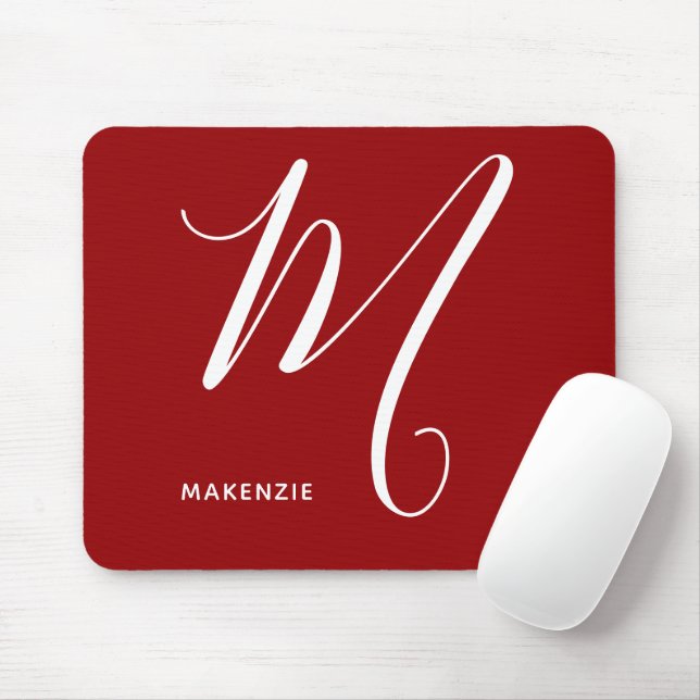 Enkelt Monogrammed skript Brev M Autumn Red Musmatta (Med mus)