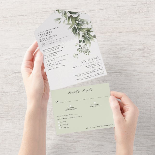 Enkelt monokromatiskt grönt Eucalyptus Bröllop (Avrivbar del)