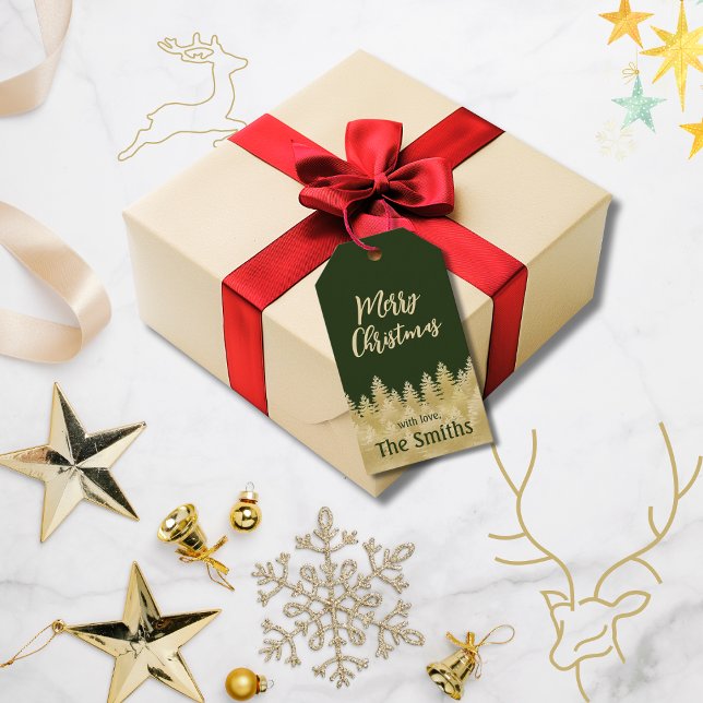 Enkelt Mörk grönt Guld Gräs Träd God jul Presentetikett (Skapare uppladdad)
