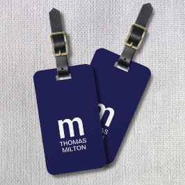 Enkelt Mörk, marinblått vitt, fetstil, Monogram Bagagebricka
