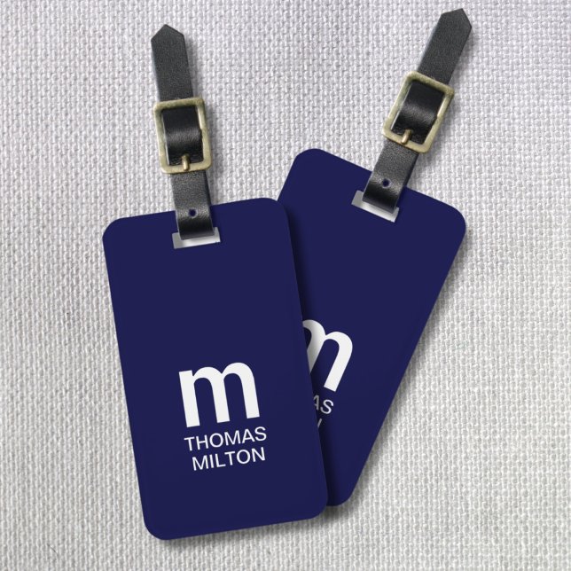 Enkelt Mörk, marinblått vitt, fetstil, Monogram Bagagebricka (Skapare uppladdad)