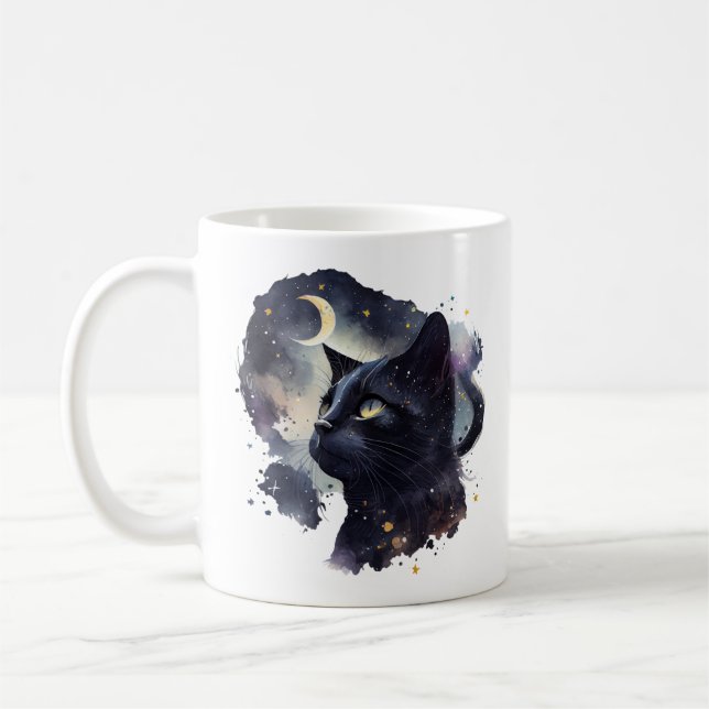 Enkelt Mystical Cat Crescent Måne Starlight Clean Kaffemugg (Vänster)