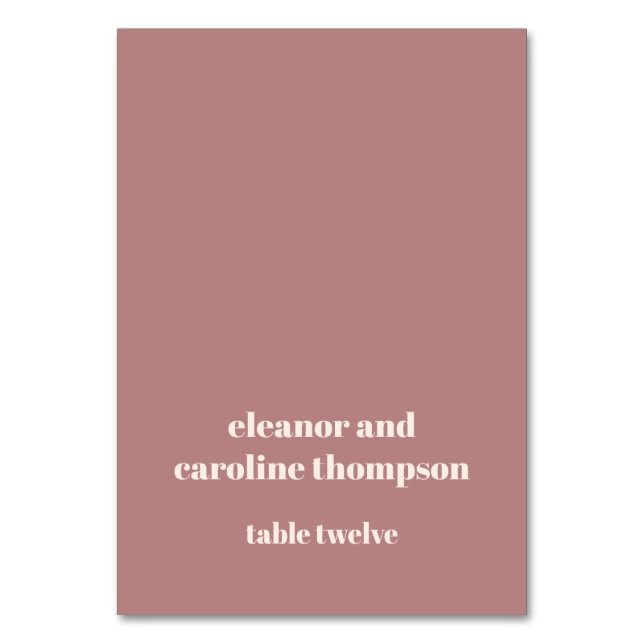 Enkelt Namn Dusty Ro Personligt bröllp-platskort Bordsnummer (Framsidan)