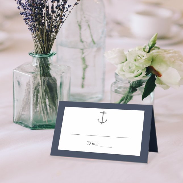 Enkelt Nautical Anchor Bröllop | Blåblå marin Placeringskort (Navy Simple Nautical Anchor Wedding Place Card)