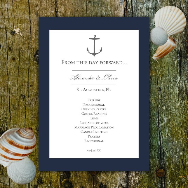 Enkelt Nautical Anchor Bröllop | Blåblå marin Program (Navy Simple Nautical Anchor Wedding Program)