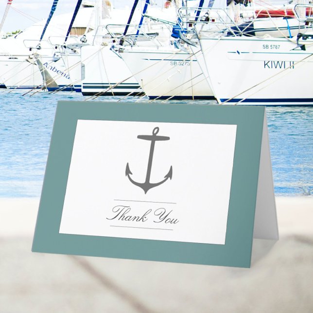 Enkelt Nautical Anchor Bröllop | Teal Tack Kort (Teal Simple Nautical Anchor Wedding Thank You Card)
