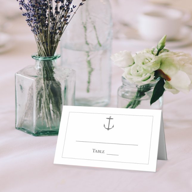 Enkelt Nautical Anchor Bröllop | Vit Placeringskort (White Simple Nautical Anchor Wedding Place Card)