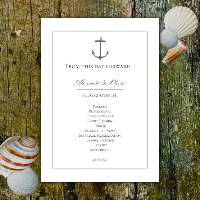 Enkelt Nautical Anchor Bröllop | Vit Program (White Simple Nautical Anchor Wedding Program)