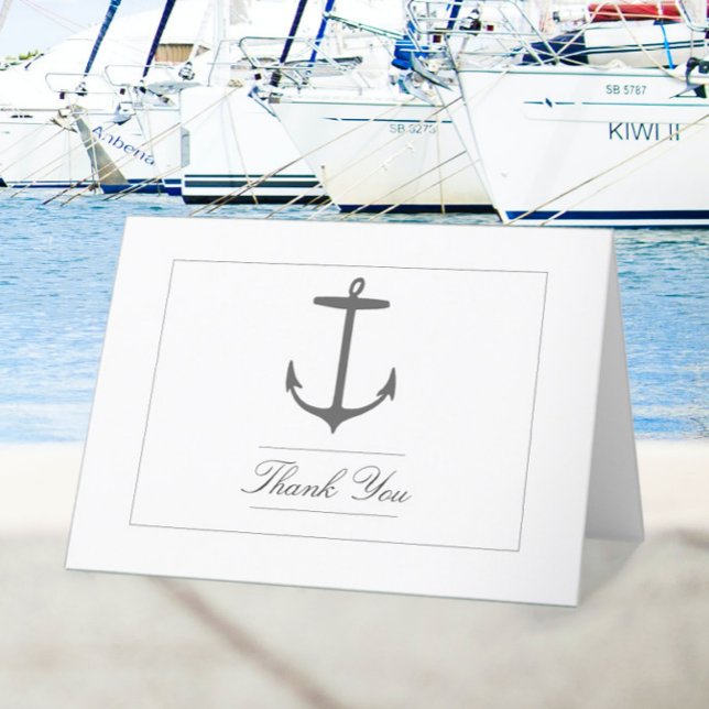 Enkelt Nautical Anchor Bröllop | Vit Tack Kort (White Simple Nautical Anchor Wedding Thank You Card)