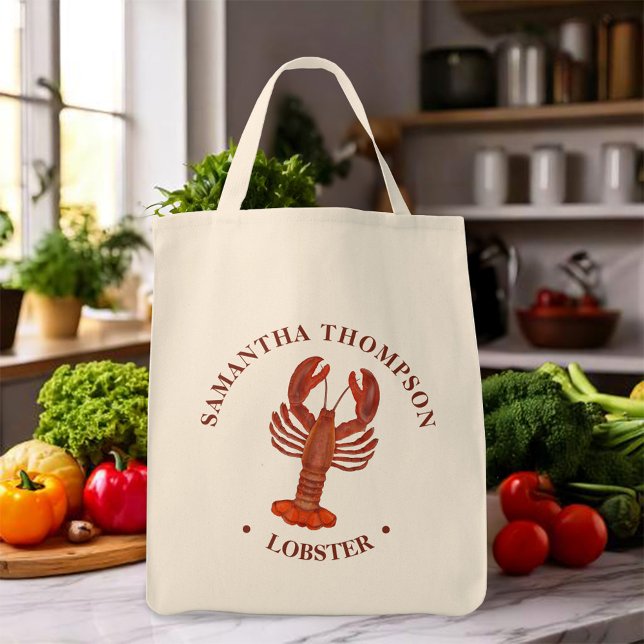 Enkelt Nautical Minimalist Watercolor Red Lobster Tygkasse (Red Lobster simple grocery bag.)