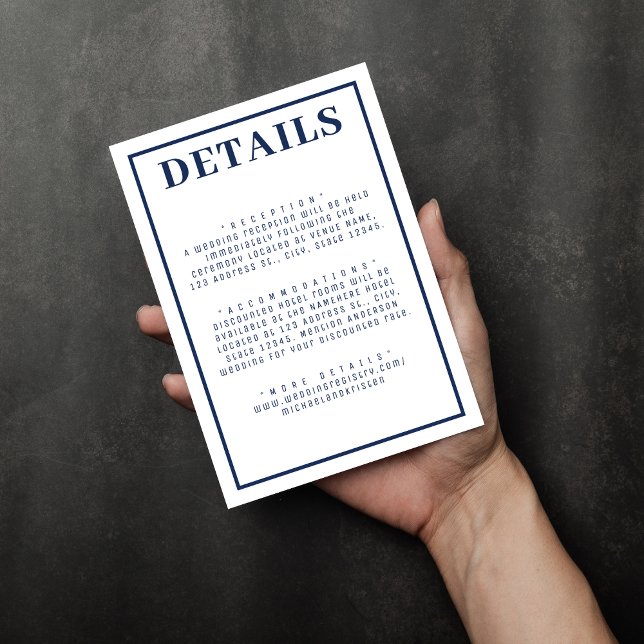 Enkelt Nautiskt blått och vitt Gräns Bröllop Tilläggskort (Simple Nautical Blue & White Border Wedding Enclosure Card
)