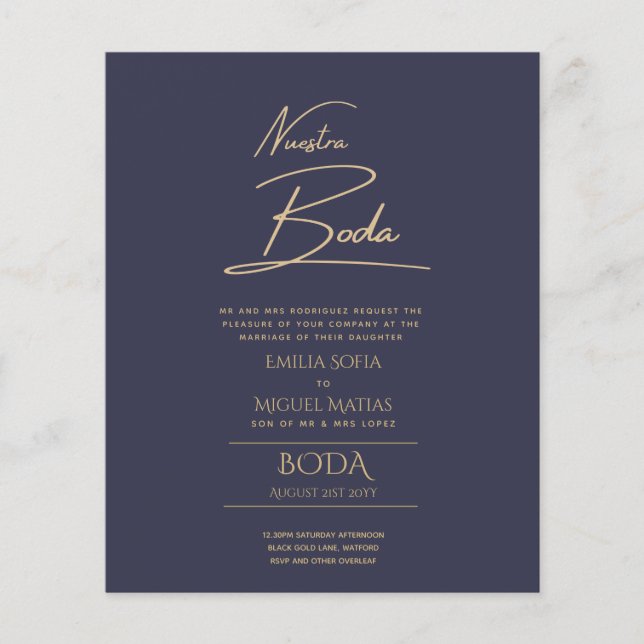 Enkelt Nuestra BODA Text Only Inv Spanska Bröllop (Framsida)