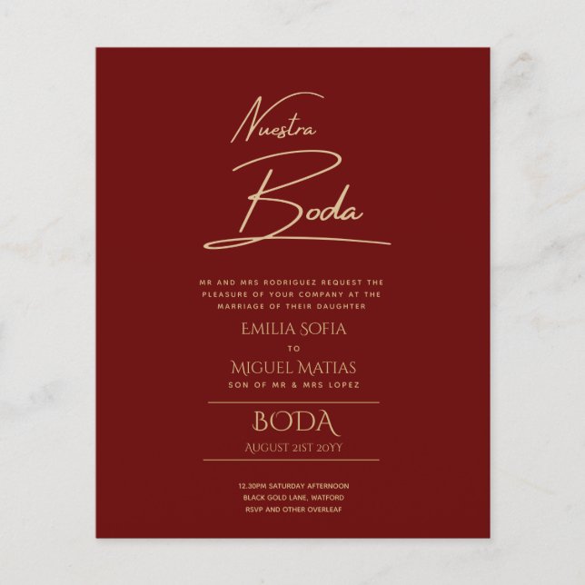 Enkelt Nuestra BODA Text Only Inv Spanska Bröllop (Framsida)
