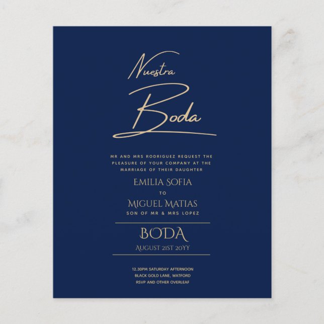 Enkelt Nuestra BODA Text Only Inv Spanska Bröllop (Framsida)