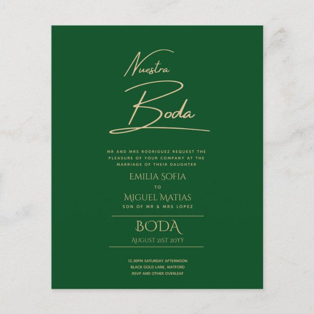 Enkelt Nuestra BODA Text Only Inv Spanska Bröllop (Framsida)